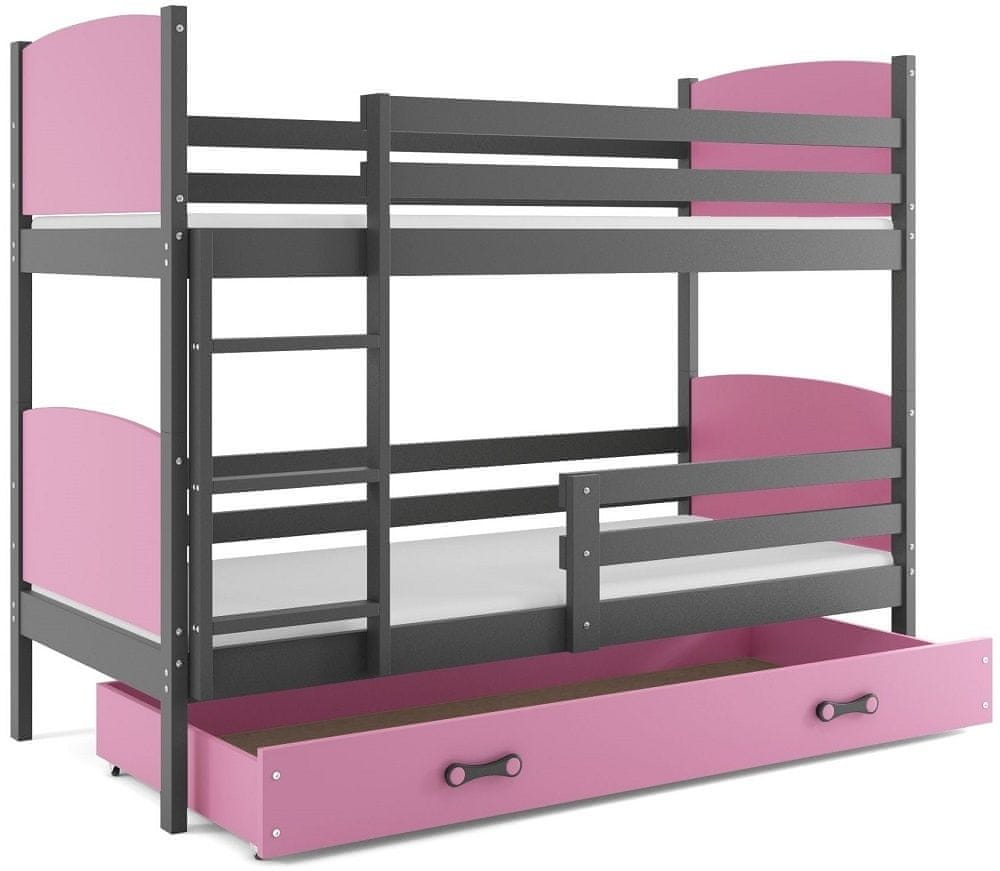 eoshop Poschodová posteľ TAMI 80x160 cm, grafitová/ružová - výpredaj (Voľba matraca: Penový matrac)
